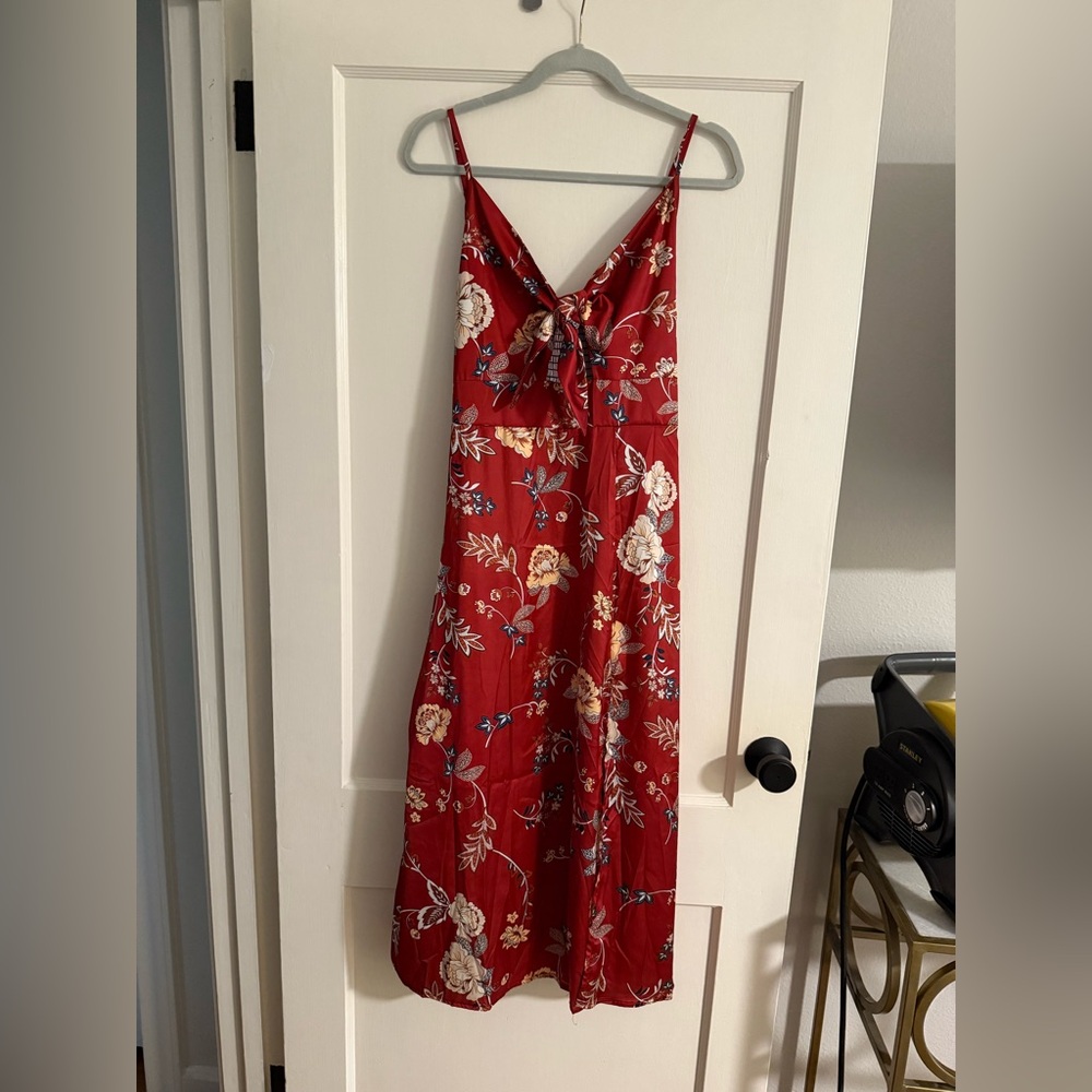 Floral Red Satin Dress